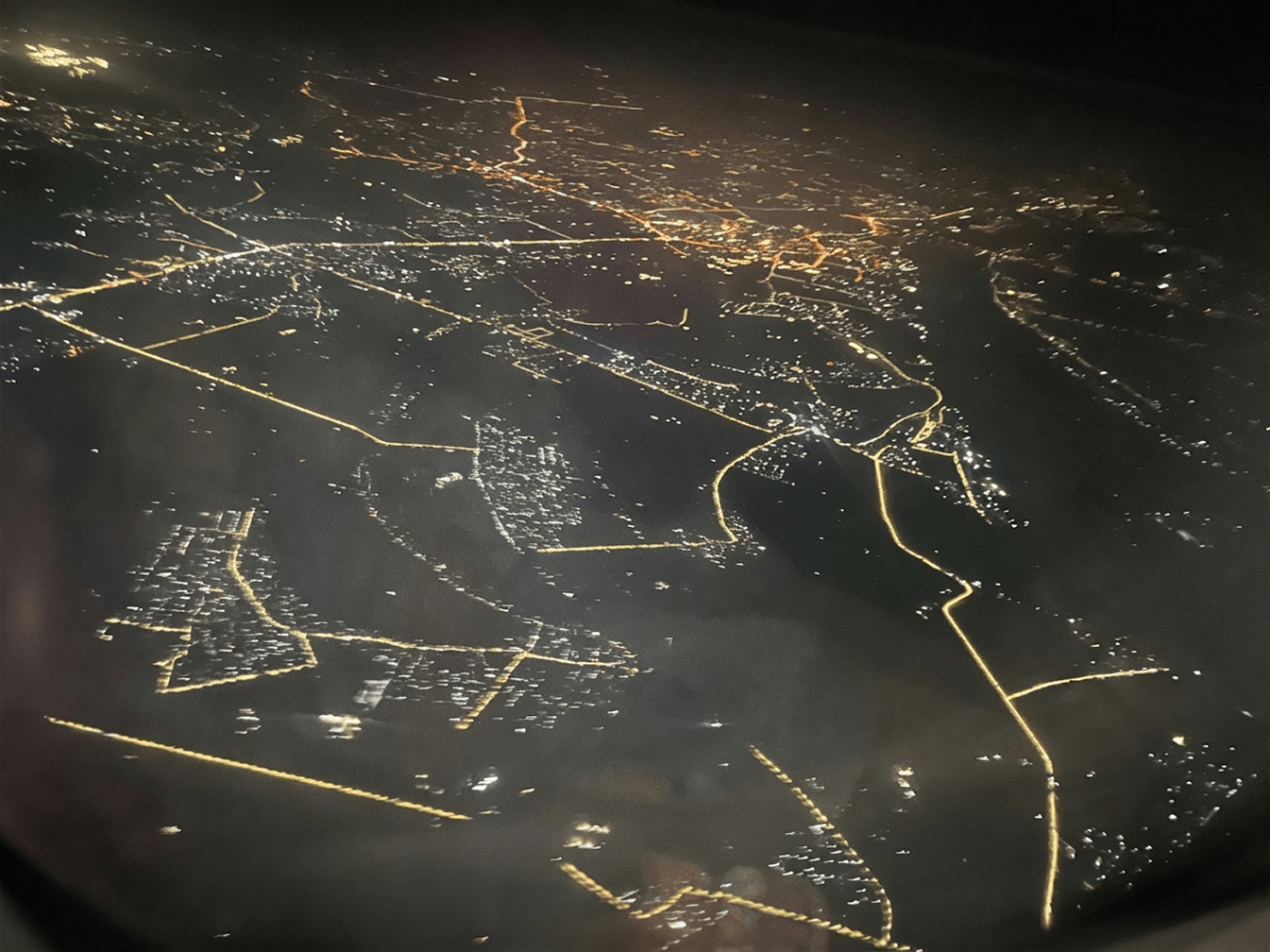 A view from an airplane window just before landing during my trip last year.